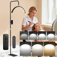 HOMCOM Half Moon Lash Light, Beauty Floor Lamp with 350° Rotatable Head, 7 Colour Temperature and Phone Holder, Dimmable Standing Lamp for Eyelash Extension, Tattoo, Nails, Skincare, Black(m-10)
