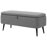 HOMCOM Bancă cu spațiu de depozitare, bancă tapițată cu aspect de in, cutie de depozitare cu picioare din oțel 102 x 40 x 44 cm, Gri(m-6)