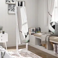 HOMCOM Jewelry Cabinet Standing Mirror Full Length Makeup Lockable Armoire Storage Organizer White(m-2)