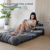 3-In-1 Convertible Corduroy Sofa Bed with Anti-Shift Buckle Straps, Versatile Folding Sofa Perfect for Reading, 105L x 90W x 82H cm, Dark Grey(m-6)