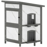 PawHut Căsuță pentru exterior, casă din lemn pentru pisici, intrări multiple, fereastră, rezistent la apă, 60 x 60 x 88 cm, Alb(m-1)