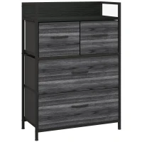 HOMCOM Comodă, Bufet, 4 sertare din material textil, Design industrial, 60x29x85cm, Negru(m-1)
