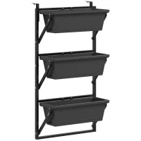 Outsunny Set de 3 ghivece ghiveci cu orificii, 56x42 cm, ghivece pătrate din plastic, Gri închis(m-1)