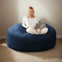 5-Foot Bean Bag Sofa Chair with Eco-Friendly Bead Filling, Washable Cover, Reading Lounger for Bedroom, Balcony, 120L x 120W x 60H cm, Blue(m-1)