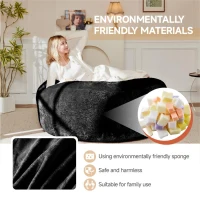 4-Foot Medium Bean Bag Sofa Chair with Eco‑Friendly Bead Filling, Washable Cover, Reading Lounger for Adults, 100L x 100W x 50H cm, Black(m-5)