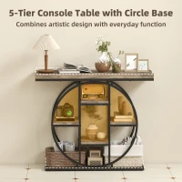 HOMCOM Industrial Console Table with Storage Shelves - Rustic Brown(m-4)