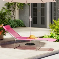 Outsunny Folding Sun Lounger with Head Pillow - Pink(m-9)