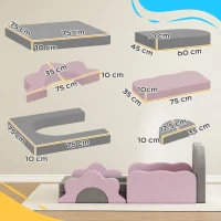 AIYAPLAY Set de 12 blocuri din spumă pentru cățărat, construit, târât, saltele de joacă pentru interior cu husă din catifea côtelată, Gri+Roz(m-3)
