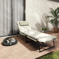 Outsunny Șezlong, spătar reglabil în 4 trepte, pernă, buzunar lateral, suport pentru cap, 68 x 189 x 30 cm, Bej(m-4)