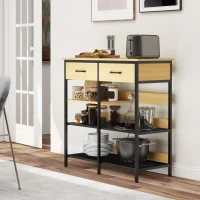 HOMCOM Sideboard, comodă cu 2 sertare, 3 rafturi deschise dulap de bucătărie pentru bucătărie, living 90 x 40 x 91 cm, lemn natural(m-5)