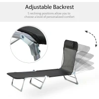 Outsunny Șezlong Pliabil cu Spătar Reglabil pe 5 Nivele și Pernă, Șezlong de Grădină cu Material Respirabil Textilen, pentru Plajă, Piscină, Grădină, 182x56x28 cm, Negru(m-4)