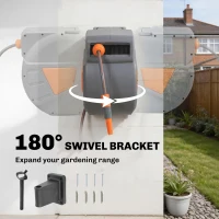 Outsunny Retractable Hose Reel Wall Mounted, 30+2m Garden Hose Pipe Reel with Auto Retraction, Self-Locking, Orange(m-6)