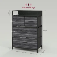 HOMCOM Comodă, Bufet, 4 sertare din material textil, Design industrial, 60x29x85cm, Negru(m-3)