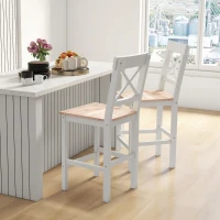 HOMCOM Set de 2 taburete de bar, scaune înalte stil rustic, spătar înalt și suport pentru picioare, 41x46x97,5cm, alb și lemn natural(m-6)