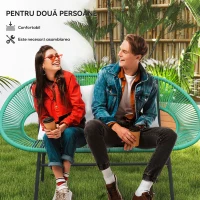 Outsunny Bancă de Grădină 2 Locuri din Răchită PE, Canapea de Exterior cu Perne, Cotiere și Cadru din Oțel, Bancă pentru Terasă și Curte, 132x72x83 cm, Verde Închis(m-4)