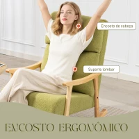 HOMCOM Poltrona Baloiço Moderna em Borrego com Apoio para os Braços de Madeira de Faia Poltrona de Amamentação 65x90x98 cm Verde claro(m-5)