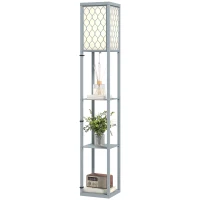 HOMCOM Lampă de podea cu raft, 3 compartimente, dimensiuni compacte, MDF, gri deschis(m-6)