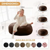 5-Foot Bean Bag Sofa Chair with Eco-Friendly Bead Filling, Foldable Portable Lounge Chair Perfect for Bedroom, 120L x 120W x 60H cm, Coffee(m-3)