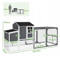 PawHut Coteț pentru găini cu tarc pentru 3-4 găini, cuib în 3 părți, suprafață 1,9 m², lemn de brad, gri(m-3)