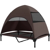 PawHut Pat exterior pentru câini cu acoperiș, Pat ridicat pentru câini mari, 106 x 76 x 99 cm, Cafea(m-6)