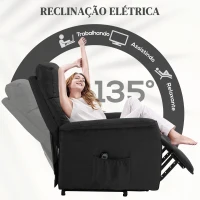 HOMCOM Poltrona Relax Reclinável Elétrica Poltrona Levanta Pessoas com Controlo Remoto e Bolso Lateral 66x90x96 cm Preto(m-5)