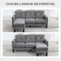 HOMCOM Sofá Chaise Longue Sofá em Forma de L Estofado em Poliéster Sofá de Canto Reversível 186x130x84 cm Cinzento Escuro(m-6)