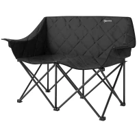 Outsunny Scaun pliabil 2 locuri, scaun de camping pliabil cu geantă de transport, outdoor, suportă până la 250 kg, 145 x 60 x 92 cm, Negru(m-6)