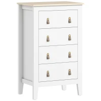HOMCOM Bedroom Chest of Drawers, Modern 4 Drawer Dresser Cabinet with PU Leather Handles and Metal Runners for Living Room, Hallway, Entryway, 60 x 40 x 98 cm, White(m-1)