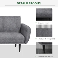 HOMCOM Canapea Extensibilă cu Spătar Rabatabil pe 3 Niveluri și 3 Locuri, Canapea Modernă din Material și Lemn, 208x84x82 cm(m-4)