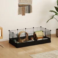 PawHut Tarc de joacă, tarc cu 12 panouri, tarc pentru animale mici, iepuri, porcușori de Guineea, 120x60x40 cm, Negru(m-2)