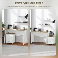 HOMCOM Masa de Birou cu Comoda Moderna din Lemn, Masa de Birou PC pentru Dormitor si Birou, 110x55x75cm(m-6)