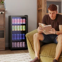 HOMCOM 93L Drinks Fridge, 115 Can Freestanding Beer Fridge with Glass Door, Adjustable Shelves, LED Light, for Beer Soda, Black(m-2)