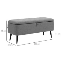 HOMCOM Bancă cu spațiu de depozitare, bancă tapițată cu aspect de in, cutie de depozitare cu picioare din oțel 102 x 40 x 44 cm, Gri(m-3)