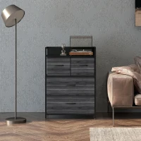 HOMCOM Comodă, Bufet, 4 sertare din material textil, Design industrial, 60x29x85cm, Negru(m-4)
