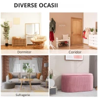 Homcom Puf Roz din Catifea, Cu Capac & Spatiu Depozitare(m-4)