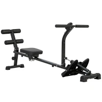 SPORTNOW Aparat de vâslit, aparat pentru sit-up, reglabil în 12 trepte, aparat cardio 2-în-1, afișaj LCD, oțel, plastic, negru(m-6)