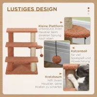 PawHut Kratzbaum, Haustiertreppe, 3 Stufen, Spielball, bis 5 kg, 45x40x48cm, Braun(m-5)
