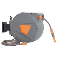 Outsunny Retractable Hose Reel Wall Mounted, 30+2m Garden Hose Pipe Reel with Auto Retraction, Self-Locking, Orange(m-11)