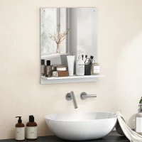 HOMCOM Badkamerspiegel 50 x 60 cm muurspiegel met plank, badkamerspiegel voor hal en gang, wit(m-6)