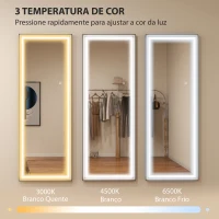 HOMCOM Espelho de Pé  com Luzes 165x60 cm 3 Temperaturas de Cor Brilho Ajustável Independente ou de Parede Branco e Preto(m-4)