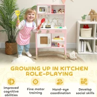 AIYAPLAY Kitchen Playset with Pretend Play Cooking Accessories, Play Kitchen with Oven, Microwave and Sink, Pink(m-8)