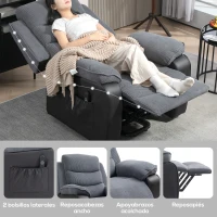 HOMCOM Sillón Relax Reclinable Eléctrico Levanta Personas con Mando a Distancia Puerto USB y Bolsillos Laterales Gris Oscuro(m-7)