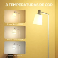 HOMCOM Candeeiro de Pé LED Regulável com Ecrã Giratório 350° 3 Temperaturas de Cor 3000K/4000K/6500K 45x21x148 cm Branco(m-4)