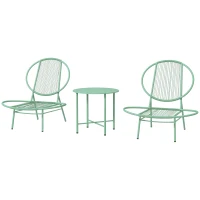Outsunny Set bistro 3 piese din polyratan rezistent la intemperii, set mobilier de grădină cu masă bistro, scaune de grădină în formă de scoică, Verde(m-6)