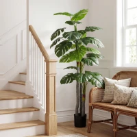 HOMCOM Arbore artificial Monstera H.1,5 m Trunchi și ramuri realiste, finisaj mușchi, frunze 'tortue', ghiveci inclus(m-6)