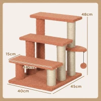 PawHut Kratzbaum, Haustiertreppe, 3 Stufen, Spielball, bis 5 kg, 45x40x48cm, Braun(m-3)