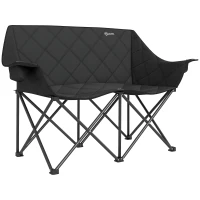 Outsunny Scaun pliabil 2 locuri, scaun de camping pliabil cu geantă de transport, outdoor, suportă până la 250 kg, 145 x 60 x 92 cm, Negru(m-7)