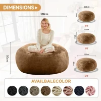 4-Foot Medium Bean Bag Sofa Chair with Eco‑Friendly Bead Filling, Washable Cover, Reading Lounger for Adults, 100L x 100W x 50H cm, Coffee(m-3)