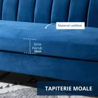 HOMCOM Canapea 3 locuri din catifea cu picioare aurii, brațe și pernă cu husă detașabilă, 181x86x78cm(m-4)