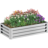 Outsunny Jardinera Elevada Rectangular de Acero Galvanizado para Cultivar Plantas Flores Hierba 120x60x30,5 cm Plata(m-6)